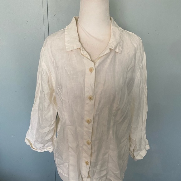 Flax white linen button down blouse - Picture 4 of 9